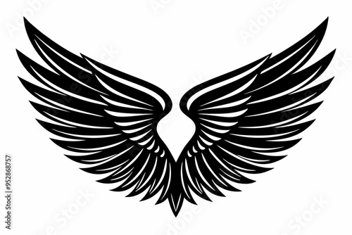 Angel wing vector tattoo design, wing silhouette illustration