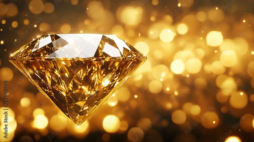 Diamond on a golden shiny sparkling background - 3D illustration Diamond on a golden shiny sparkling background - 3D illustration