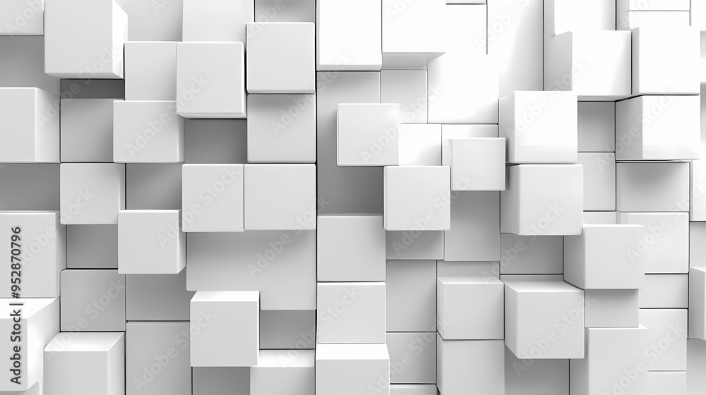 Random shifted white cube boxes block background wallpaper banner with copy space. Abstract. Illustration Random shifted white cube boxes block background wallpaper banner with copy space. Abstract. Illustration