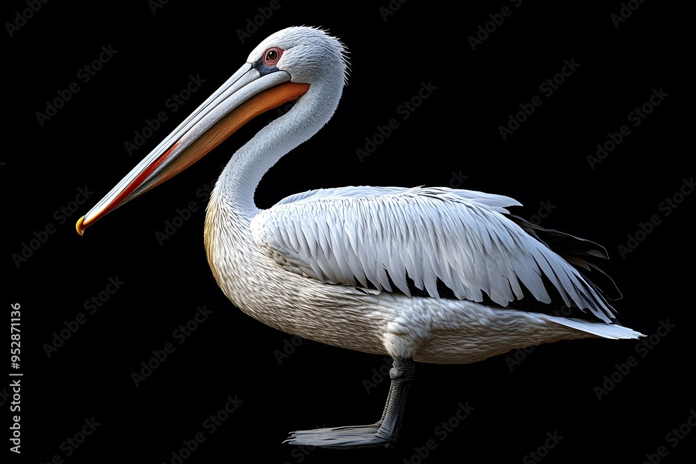 Dalmatian Pelican Bird Perched on a Branch on a Black Background, Realistic Photo, Wallpaper, Cover and Screen for Smartphone, Cell Phone, PC, Laptop, 9:16 and 16:9 Format Dalmatian Pelican Bird Perched on a Branch on a Black Background, Realistic Photo, Wallpaper, Cover and Screen for Smartphone, Cell Phone, PC, Laptop, 9:16 and 16:9 Format