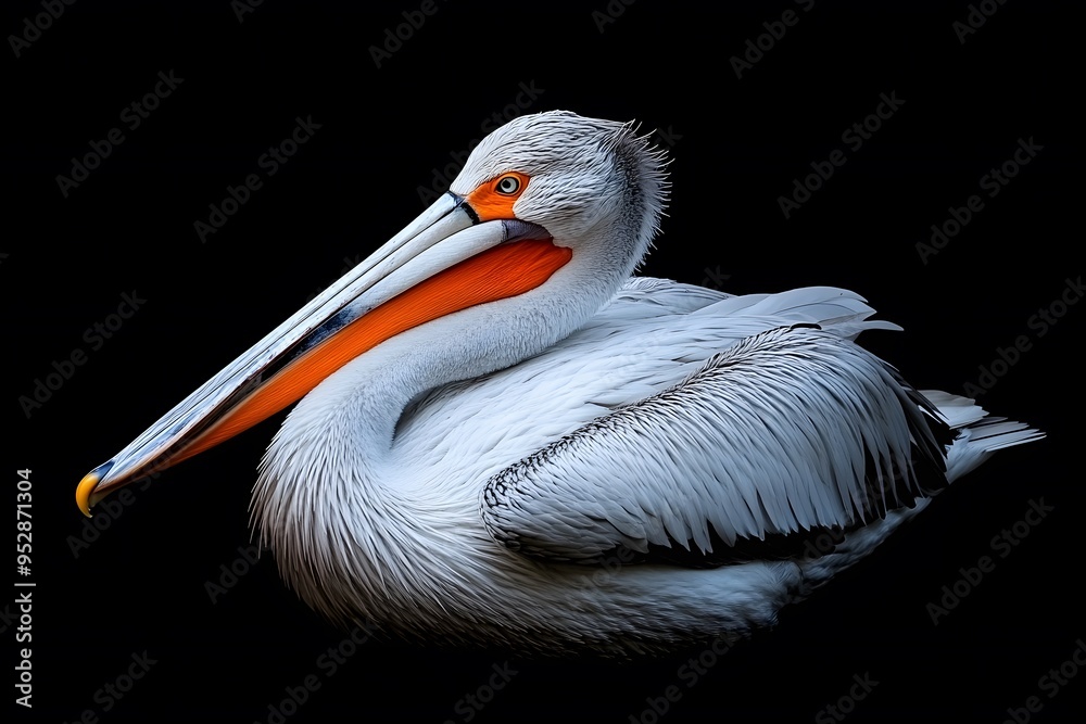 Dalmatian Pelican Bird Perched on a Branch on a Black Background, Realistic Photo, Wallpaper, Cover and Screen for Smartphone, Cell Phone, PC, Laptop, 9:16 and 16:9 Format Dalmatian Pelican Bird Perched on a Branch on a Black Background, Realistic Photo, Wallpaper, Cover and Screen for Smartphone, Cell Phone, PC, Laptop, 9:16 and 16:9 Format