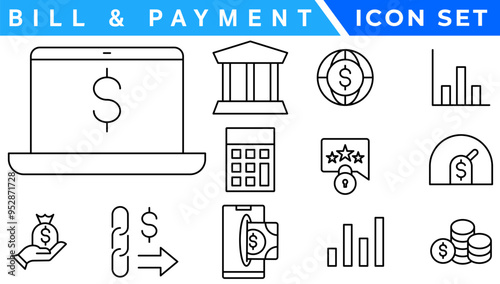 Bill And Payment Method icon. Bill Pay, Cash Wallet, Quick Pay, Card Swipe, Easy Bills, Pay Right, Digital Cash, Secure Pay, Bill Ease, Coin Wallet