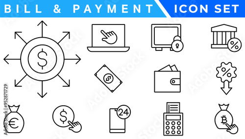 Bill And Payment Method icon. Bill Pay, Cash Wallet, Quick Pay, Card Swipe, Easy Bills, Pay Right, Digital Cash, Secure Pay, Bill Ease, Coin Wallet