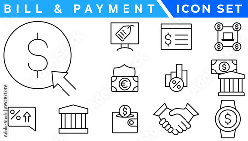 Bill And Payment Method icon. Bill Pay, Cash Wallet, Quick Pay, Card Swipe, Easy Bills, Pay Right, Digital Cash, Secure Pay, Bill Ease, Coin Wallet