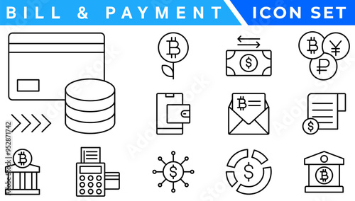 Bill And Payment Method icon. Bill Pay, Cash Wallet, Quick Pay, Card Swipe, Easy Bills, Pay Right, Digital Cash, Secure Pay, Bill Ease, Coin Wallet