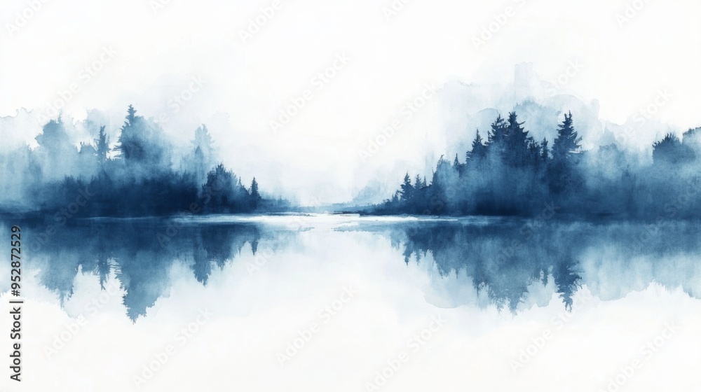 Clouds and sky watercolor hand drawn illustration. Abstract blue snowflakes winter watercolour background. Sky pattern with snow. Light blue watercolour paper texture background.