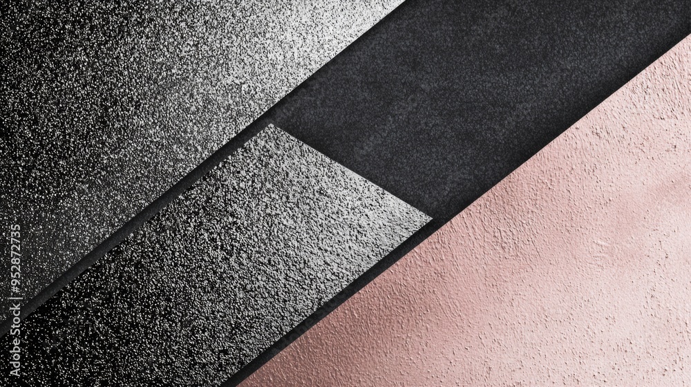 Fototapeta premium Geometric shapes creating an abstract luxury background, featuring black, silver, and rose gold colors. Perfect for elegant and modern designs