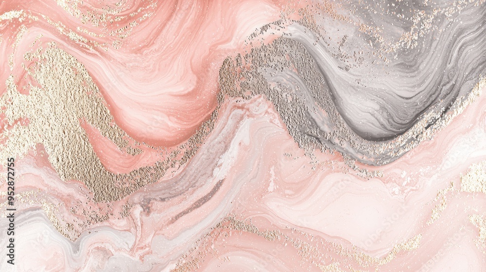 Obraz premium Pink, grey, and gold alcohol ink swirl together in a modern abstract background, perfect for creative projects like wedding invitations or posters