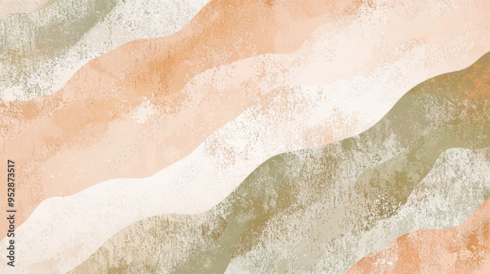 Fototapeta premium Abstract background with a grunge texture effect, featuring wavy shapes in beige and green tones, creating a sense of movement and depth