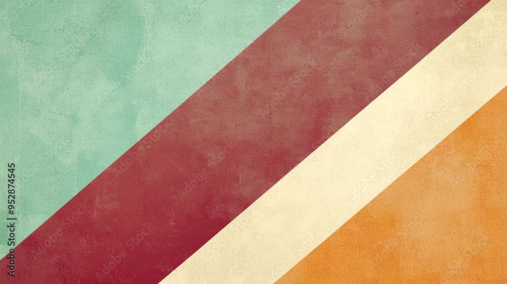 Abstract background design with diagonal stripes in green, red, beige and orange, textured with a grunge effect for a vintage look Abstract background design with diagonal stripes in green, red, beige and orange, textured with a grunge effect for a vintage look