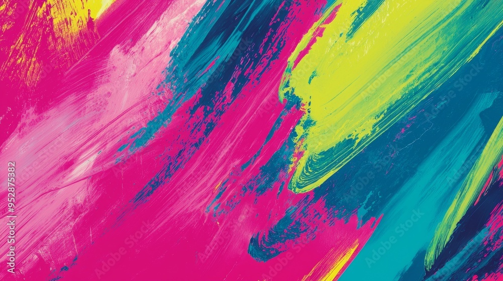 Vivid multicolored acrylic paint is smeared onto a canvas in thick textured layers, creating an artistic background with dynamic brushstrokes Vivid multicolored acrylic paint is smeared onto a canvas in thick textured layers, creating an artistic background with dynamic brushstrokes