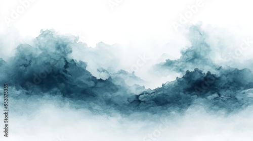 Clouds and sky watercolor hand drawn illustration. Abstract blue snowflakes winter watercolour background. Sky pattern with snow. Light blue watercolour paper texture background.