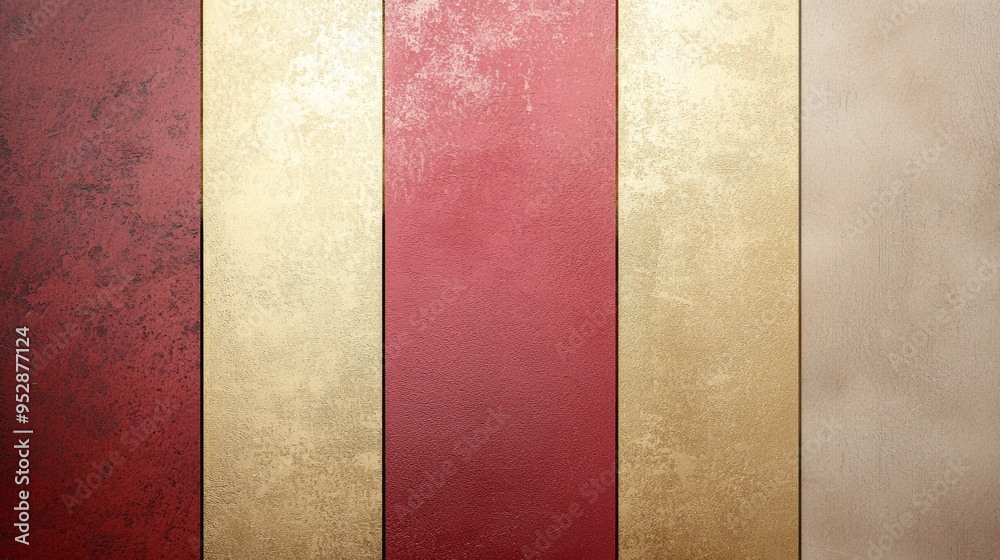 Abstract background with a textured surface formed by five vertical stripes alternating gold and red with a beige stripe on the right Abstract background with a textured surface formed by five vertical stripes alternating gold and red with a beige stripe on the right