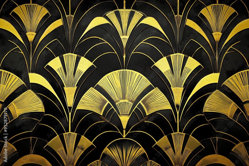 Art Deco Geometric Pattern in black and gold, with subtle shadowing