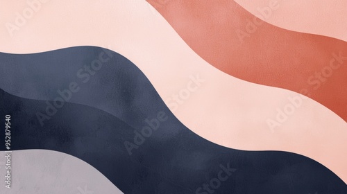 Elegant abstract background with wavy shapes in pastel pink, terracotta, and dark blue, perfect for various projects like banners, wallpapers, brochures, and presentations photo