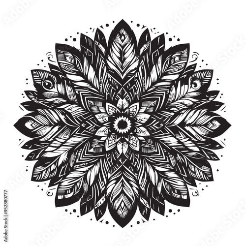 Vector of a mandala with radiating sun designs.eps