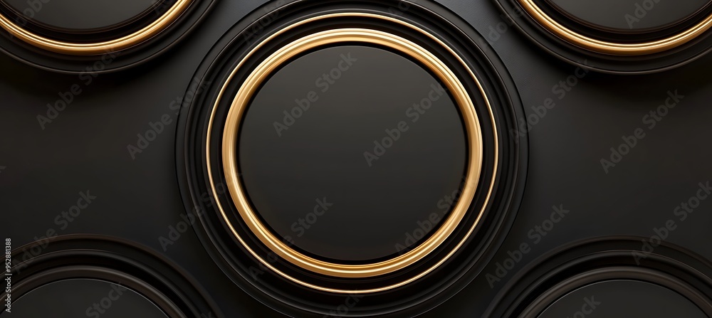 A modern abstract geometric design in black and gold with a central text area A modern abstract geometric design in black and gold with a central text area