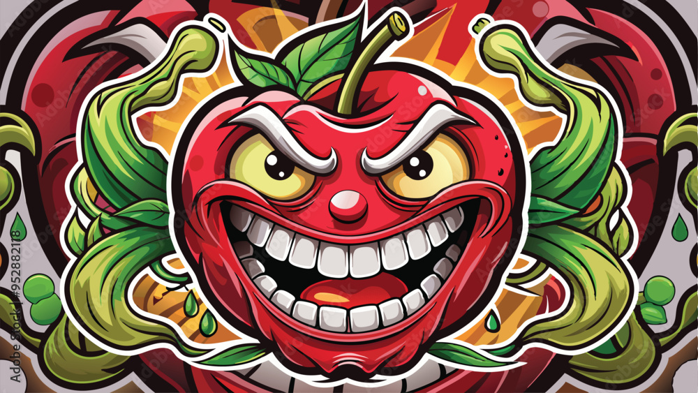 Fototapeta laughing devil cherry cartoon design, background
