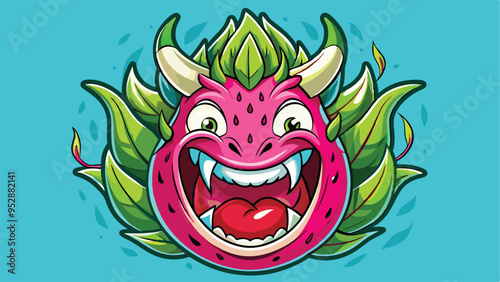 laughing devil dragon fruit emoji, illustration, vector art