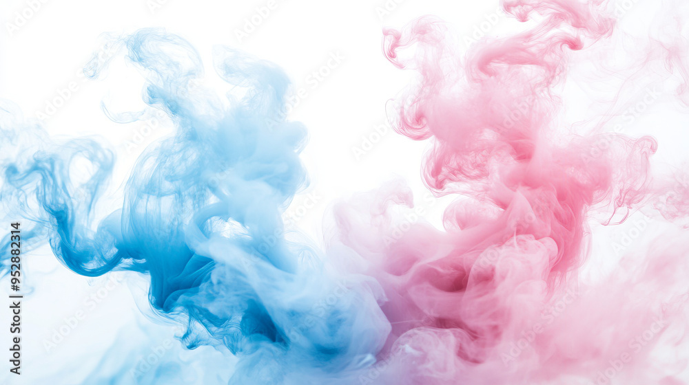 Fototapeta premium Blue and pink ink white background , Smoke - Physical Structure, Colors, Color Image, Backgrounds, Abstract