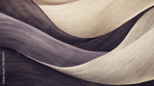 Flowing gracefully like a gentle breeze, this abstract background blends beige and purple fabric in smooth waves, exuding luxury and sophistication. Perfect for stylish design projects photo