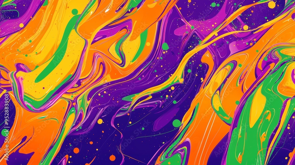 Watch liquid acrylic paint blend into vibrant swirls of orange, purple, and green, creating a modern and creative abstract background perfect for bold projects Watch liquid acrylic paint blend into vibrant swirls of orange, purple, and green, creating a modern and creative abstract background perfect for bold projects