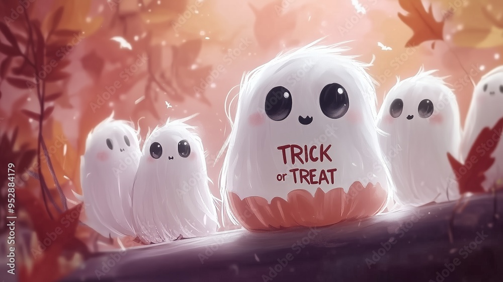Obraz premium Cute Halloween Ghosts Trick or Treat