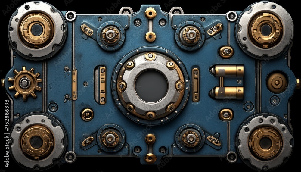 Obraz premium A Close-Up View of a Steampunk Machine's Control Panel