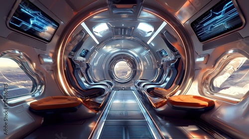 Futuristic Spaceship Interior with Seats and Windows