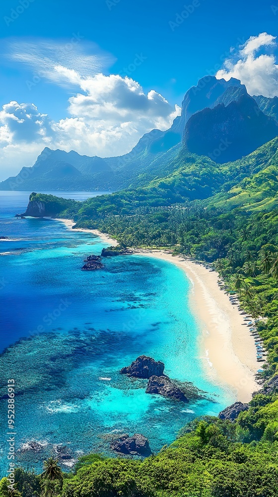 Beautiful tropical pristine sunny beach and stunning coastal water views landscape wallpaper Beautiful tropical pristine sunny beach and stunning coastal water views landscape wallpaper