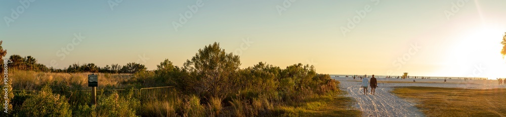 panoramic landscape of sunset over beach panoramic landscape of sunset over beach
