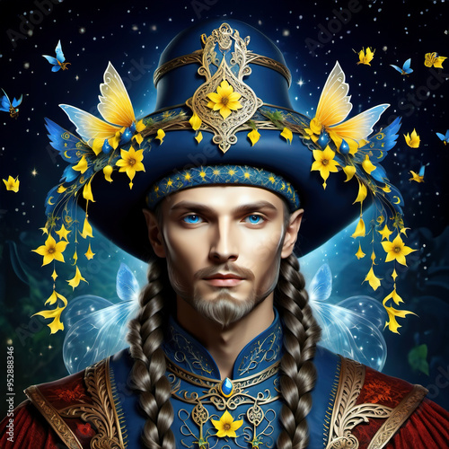 Fairytale portrait of a Slavic male wizard, avatar. photo