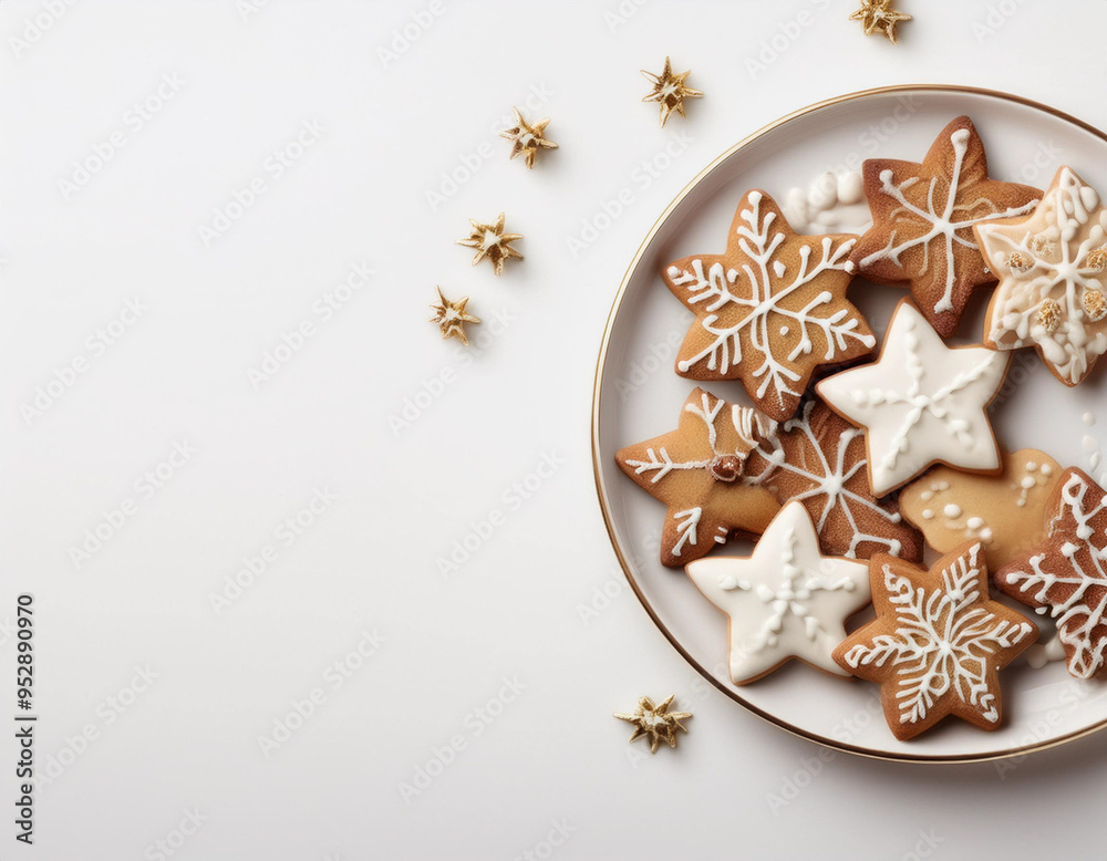 Christmas Cookies on a Plate Illustration with Copy Space for Text or Advertising on White Background Christmas Cookies on a Plate Illustration with Copy Space for Text or Advertising on White Background