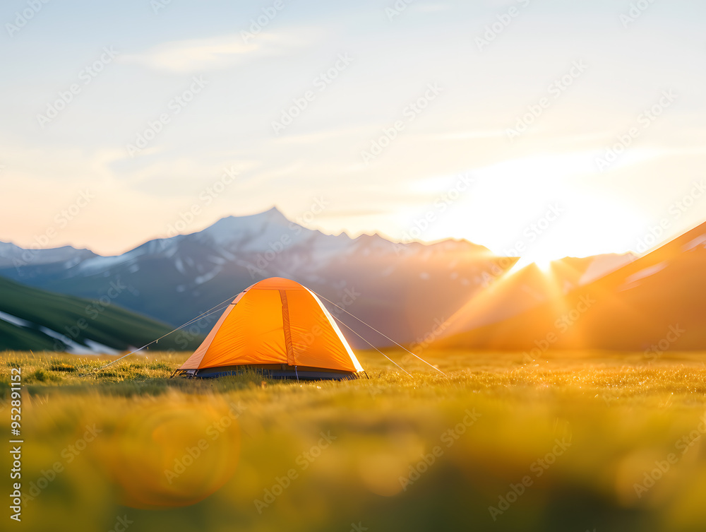 Tent in a Green Outdoor Summer Landscape at Noon | Serene Camping Scene with Nature and Clear Skies Tent in a Green Outdoor Summer Landscape at Noon | Serene Camping Scene with Nature and Clear Skies