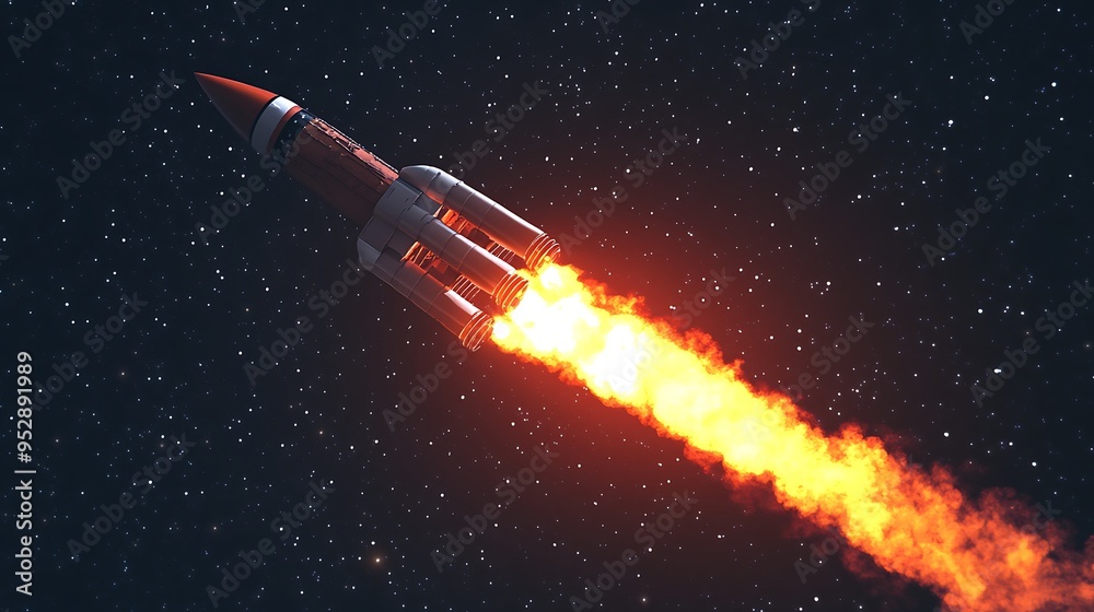 Obraz premium A Rocket Launching Into Space With a Trail of Fire
