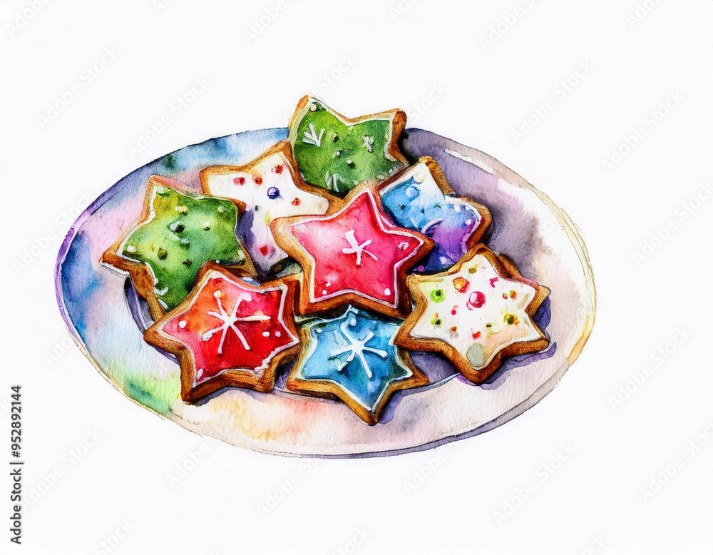 Christmas Cookies on a Plate Illustration with Copy Space for Text or Advertising on White Background Christmas Cookies on a Plate Illustration with Copy Space for Text or Advertising on White Background