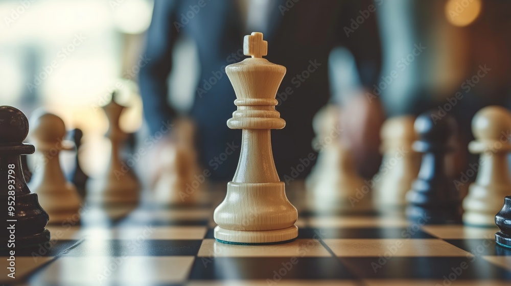 A businessman ponders a chess move, symbolizing a strategic decision. The board reflects tension and calculation, where every move is crucial to success. A businessman ponders a chess move, symbolizing a strategic decision. The board reflects tension and calculation, where every move is crucial to success.