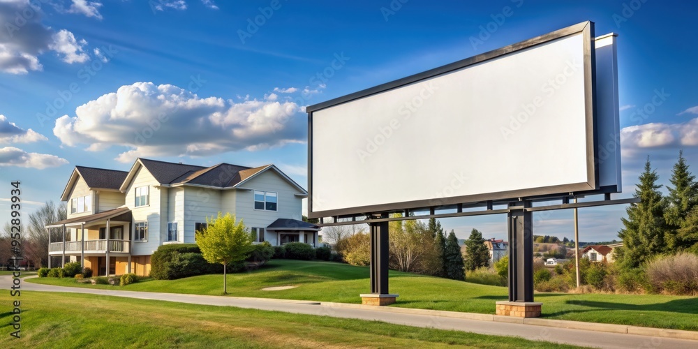 Customizable advertising billboard for showcasing ads in a suburban setting , mockup, presentation, outdoor Customizable advertising billboard for showcasing ads in a suburban setting , mockup, presentation, outdoor