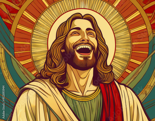Jesus Smiling and Giggling Lighthearted Depiction of Joy and Laughter in Religious Art