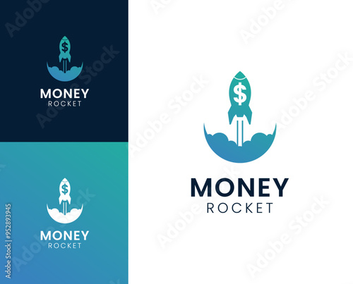 Money rocket logo. Launch rocket with dollar logo design illustration.