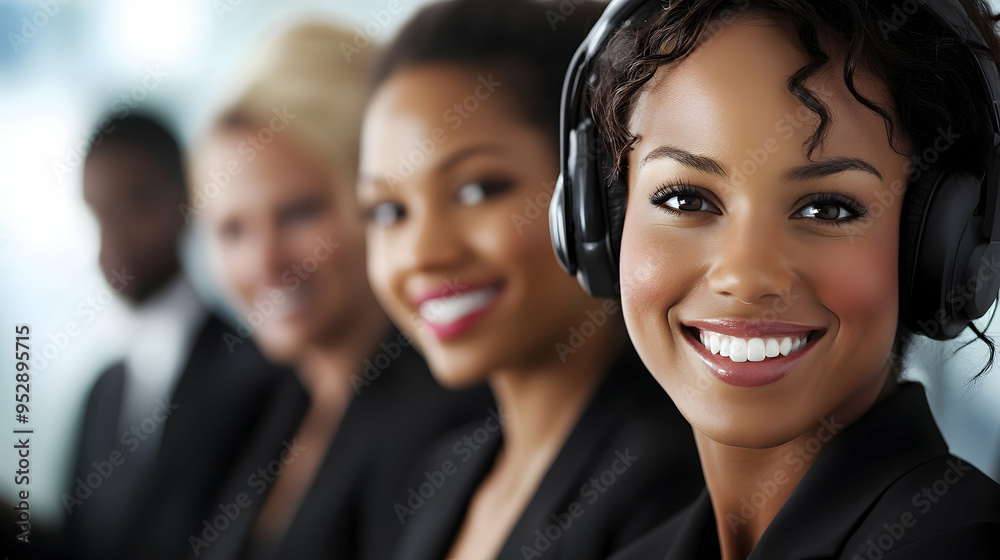 Diverse customer service team working in harmony, Diverse customer service team working in harmony,