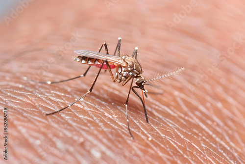 Mosquito on Human Skin | Close-Up of Insect Biting and Blood Feeding