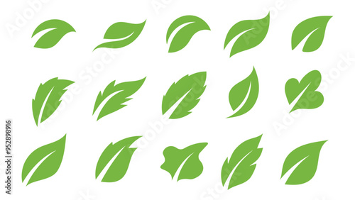 Green leaf icons set on white background. Eco, bio, natural, vegan icon. Vector illustration
