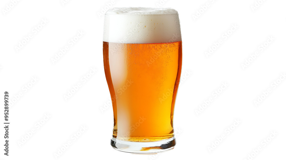 Tulip pint glass of fresh golden-colored beer with cap of foam isolated on white background Tulip pint glass of fresh golden-colored beer with cap of foam isolated on white background
