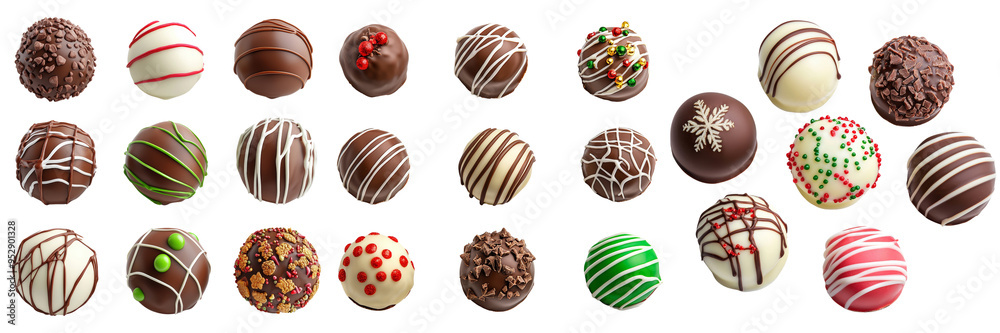 Obraz premium Assorted Chocolate Truffles Isolated on Transparent Background
