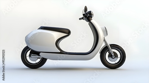 A stylish scooter on a white background, featuring its compact design and maneuverability. The scooter is shown in a side view to highlight its practical and efficient design. photo