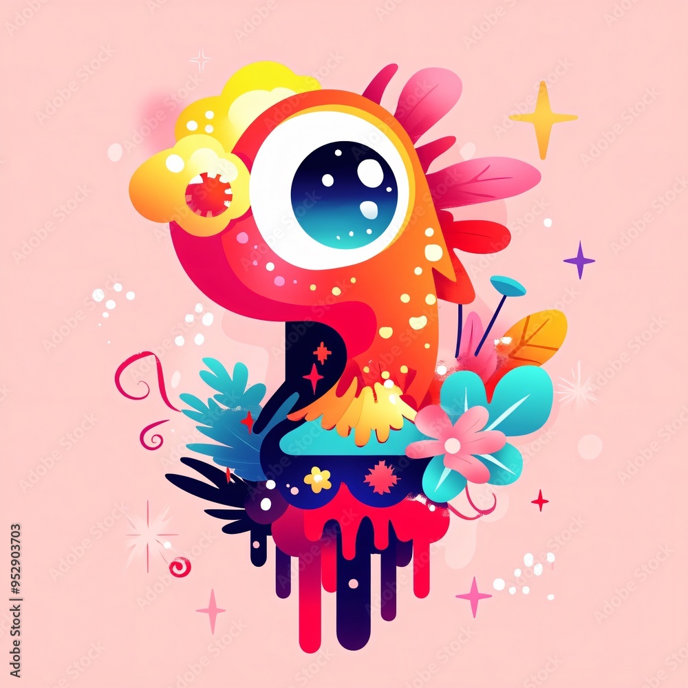 Fantasy Creature Illustration with Vivid Colors Fantasy Creature Illustration with Vivid Colors