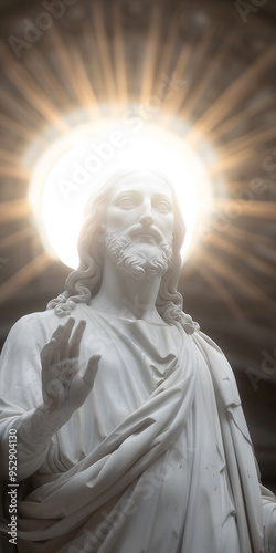 Jesus with Halo Praising in Religious Setup | Divine Representation in Spiritual and Sacred Worship Scene