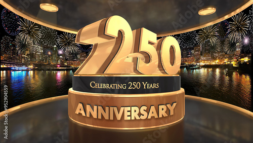 250 years, 250th anniversary illustration, backdrop, flyer, poster in 4K with fireworks background