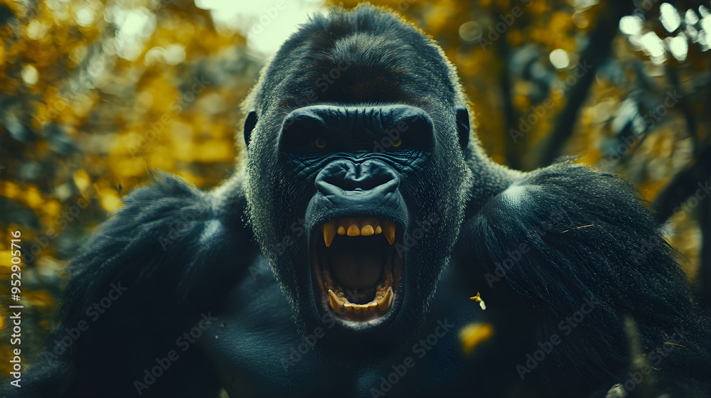 Jungle Illustration of Screaming Gorilla Aggressive and Angry Expression Jungle Illustration of Screaming Gorilla Aggressive and Angry Expression
